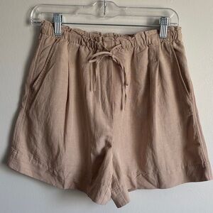 NWT H&M High-Rise Drawstring Linen-Blend Shorts - Taupe Small